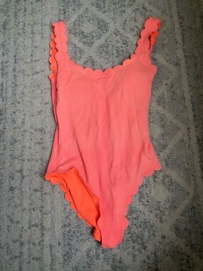 aerie Coral Scallop-Trim One-Piece Swimsuit